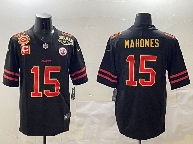 Men Kansas City Chiefs #15 Mahomes Black 2025 Nike Vapor Limited NFL Jersey style 20